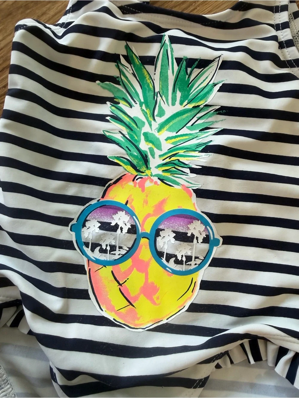 OshKosh 2T CUTE Girls black  & White Striped Pineapple One-Piece Swimsuit